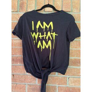 Zara Trafaluc Black "I Am What I Am" Tie-Back T-Shirt S Cotton Blend